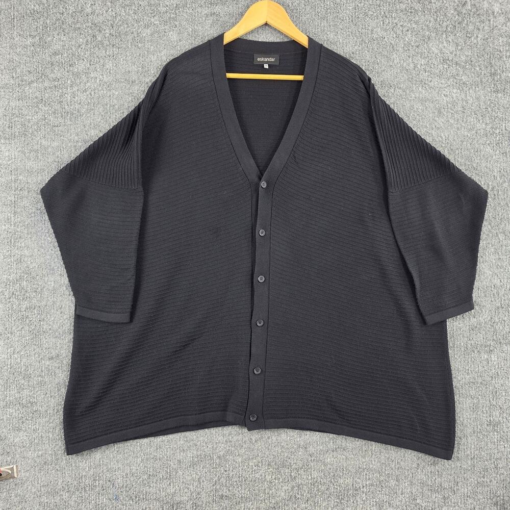 Eskandar Sweater Womens One Size 100% Silk Cardigan Black Minimalist Knit